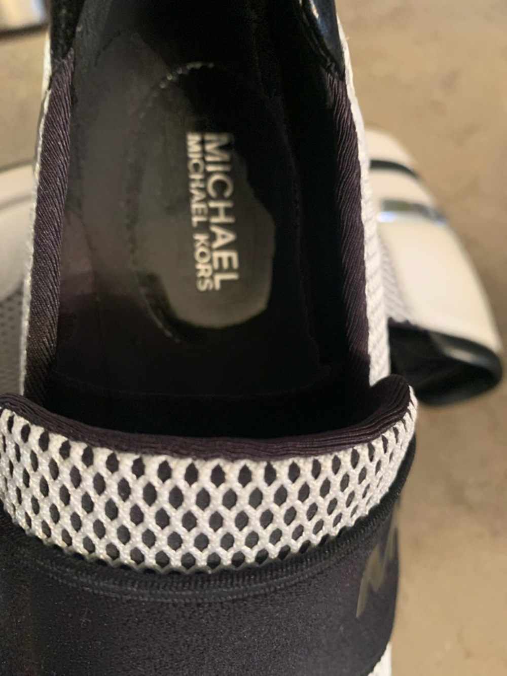 Michael Kors White and Black Slip-On Platform Sneakers with Elastic Strap - Picture 2 of 5